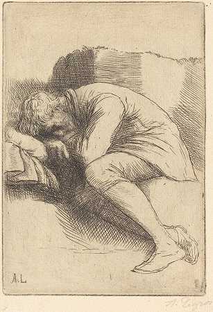 睡眠者（一个睡眠者）`Sleeper (Un dormeur) by Alphonse Legros