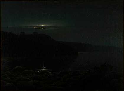 月光下的哈默舒`Hammershus in the moonlight (1870) by Holger Drachmann