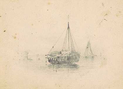 停泊的船只`Boats at Anchor (1838) by James Goodwyn Clonney