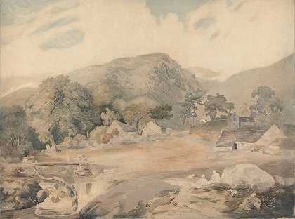 Tal-y-Llyn附近的景观`View near Tal~y~Llyn (ca. 1805) by Cornelius Varley