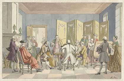 室内音乐公司`Interieur met musicerend gezelschap (1723 ~ 1760) by Nicolaes Aartman