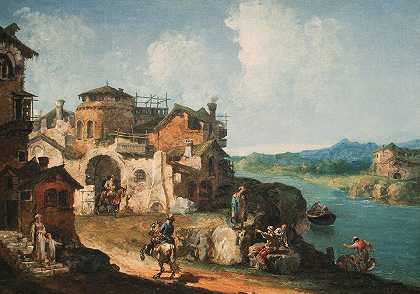 风景随想曲`Landscape Capriccio (c. 1730~1740) by Michele Marieschi