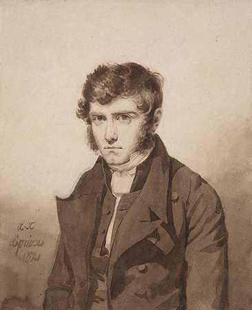 艺术家哥哥利奥波德的肖像`Portrait of the Artist’s Brother, Leopold (1821) by Auguste Xavier Leprince