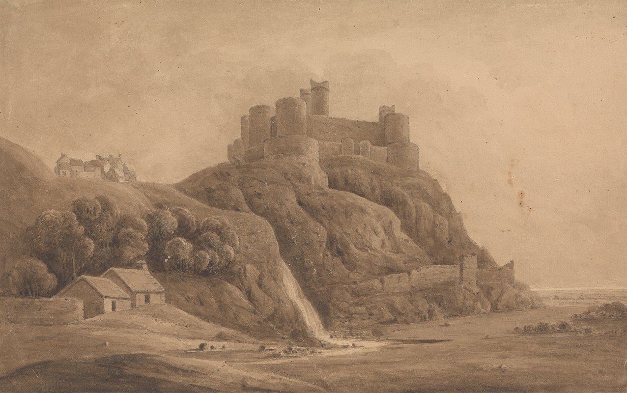 哈莱克城堡。`Harlech Castle. (1810) by Isaac Weld