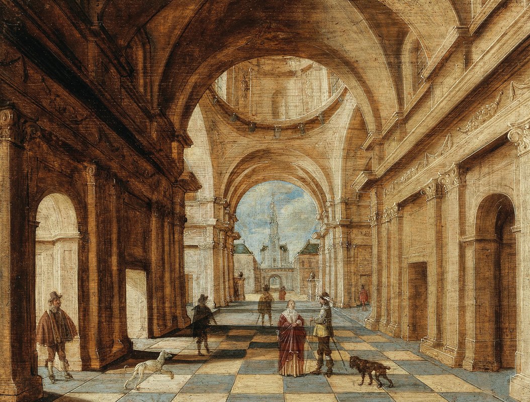 带有优雅外形的古典室内设计`A classical interior with elegant figures (1647) by Jan Juriaensz. van Baden