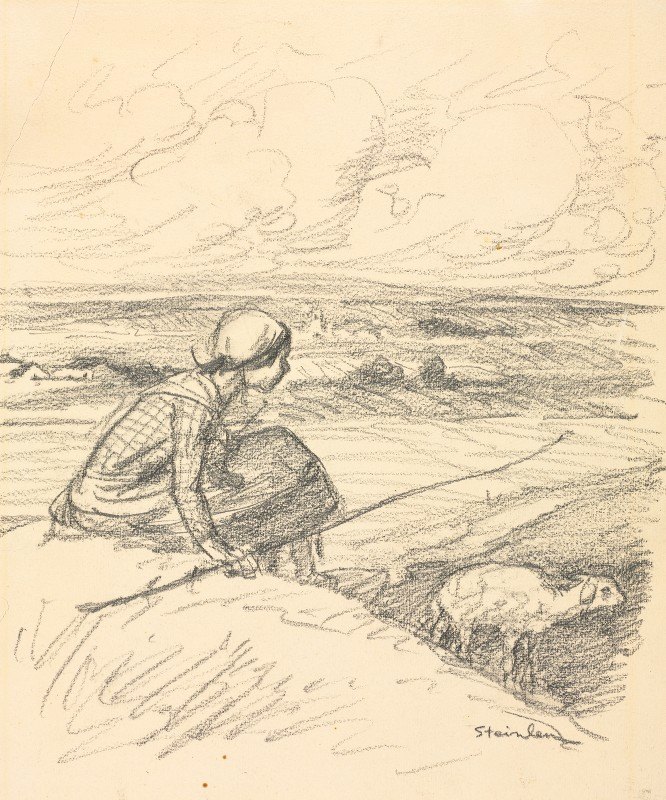 牧羊女`The Shepherdess (fourth quarter 19th century or first quarter 20th century) by Théophile Alexandre Steinlen