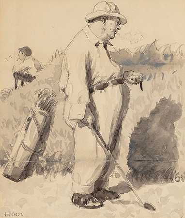 高尔夫球手`The Golfer (circa 1919) by Arthur Burdett Frost