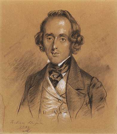 弗里德里克·肖邦画像`Portrait of Fryderyk Chopin (1845) by Nicolas Eustache Maurin