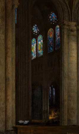 沙特尔大教堂的屋内`Interior of the cathedral in Chartres (1903) by Józef Pankiewicz