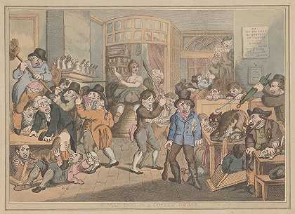 咖啡馆里的疯狗`A mad dog in a coffee house (1809) by Thomas Rowlandson