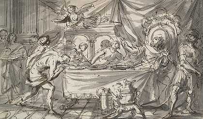 菲尼乌斯国王骚扰`King Phineus Harassed by the Harpies (17th century) by the Harpies by Bertholet Flemalle