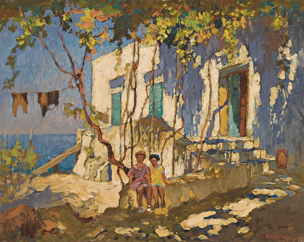 在树荫下休息，卡普里`Resting In The Shade, Capri by Konstantin Ivanovich Gorbatov
