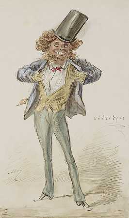 带圆顶帽的卡通人物`Karikaturale figuur met een bolhoed (c. 1854 ~ c. 1887) by Alexander Ver Huell