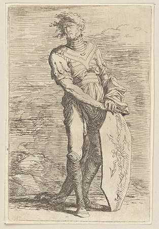 拿盾牌的士兵`Soldier Holding a Shield (1656 ~ 1657) by Salvator Rosa