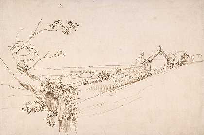 一棵参差不齐的树和一个农场`Landscape with a Gnarled Tree and a Farm (early 17th century) by Anthony van Dyck