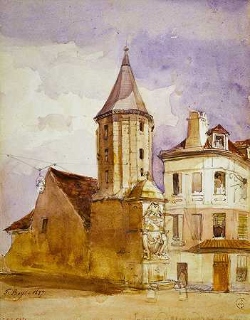 1827年的亚历山大塔和圣维克多喷泉`La Tour Alexandre en 1827, et la fontaine Saint~Victor (1827) by Thomas Shotter Boys