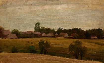 克拉科夫附近的村庄`Village near Krakow (1870) by Henryk Grabiński