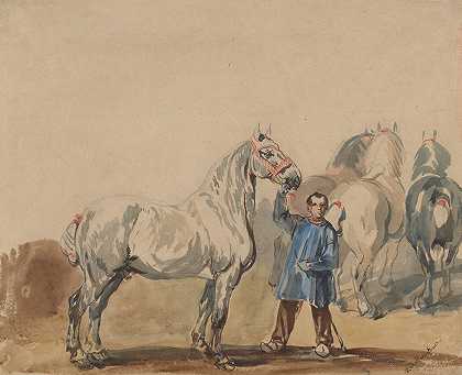 马夫和马`Stableman and horses (1845~1848) by Piotr Michałowski