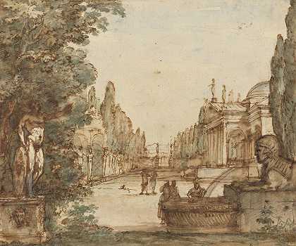带有帕拉第奥别墅的随想曲`Capriccio with a Palladian Villa (c. 1760) by Mauro Antonio Tesi