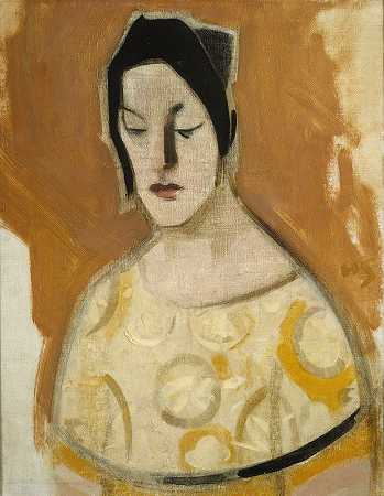 算命先生（黄衣女人）`The Fortune~Teller (Woman In Yellow Dress) (1926) by Helene Schjerfbeck