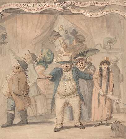 皮德科克入口她在集市上的展览帐篷`Entrance to Pidcocks Exhibition Tent at a Fair by Henry William Bunbury