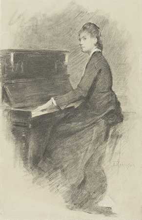 在钢琴旁`At the Piano (ca. 1887) by Theodore Robinson