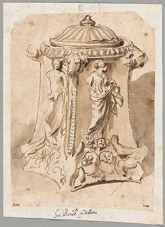 古董雕刻大理石烛台底座`Antique Carved Marble Candelabra Base (1642~44) by Andrea di Lione