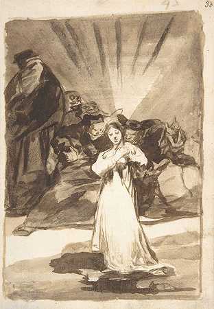 一个容光焕发的女性形象`A radiant female figure beset by dark spirits (ca. 1812–20) by dark spirits by Francisco de Goya