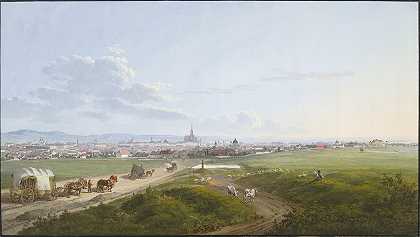 1817年，从十字架上的旋转器俯瞰维也纳`View of Vienna from the Spinner on the Cross, 1817 by Jakob Alt
