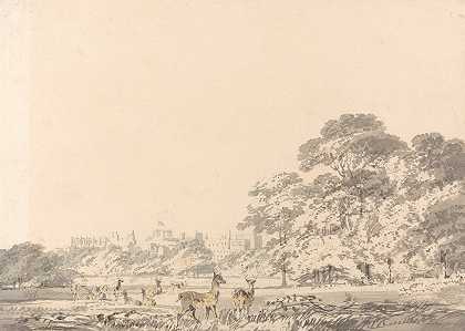 温莎城堡和鹿公园`Windsor Castle and Park with Deer by Joseph Mallord William Turner