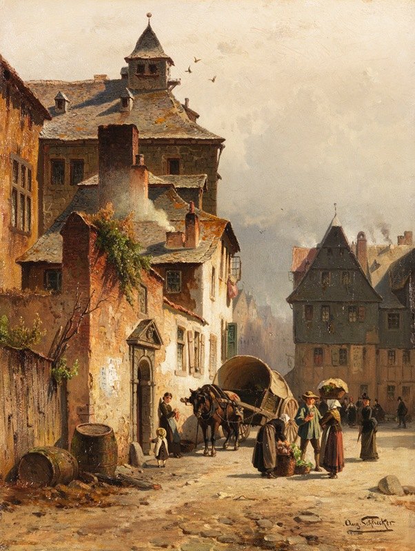 城市景观（小型）`Stadtansicht (Lüttich) (1860.) by August Eduard Schliecker