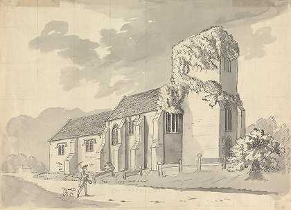 赫特福德郡南米姆斯教堂`South Mimms Church, Hertfordshire (1787) by Capt. Francis Grose