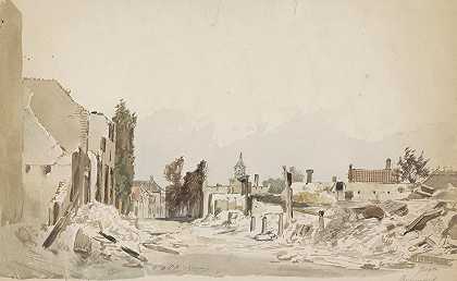 1870年6月大火后的博德格拉文遗址`De ruïnes te Bodegraven na de brand van juni 1870 (1870) by Piet Schipperus