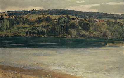 斯坦附近的莱茵河（黄昏时的莱茵河）`The Rhine near Stein (Rhineshore at Dusk) (1895) by Hans Sandreuter