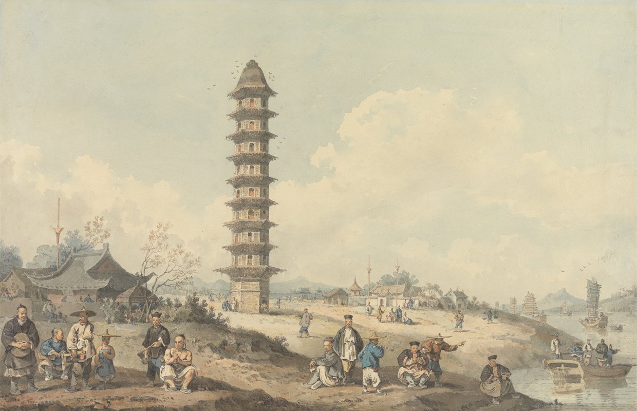 山东林津市，可以看到大运河`City of Lin Tsin, Shantung, with a View of the Grand Canal (1795) by William Alexander