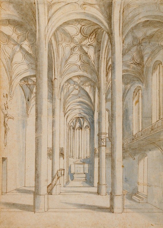 哥特式教堂的屋内`Interior of a Gothic Church (1629) by Paul Juvenel the Elder
