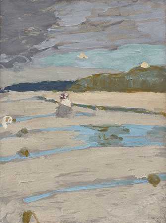 圣雅库特海滩`The Beach at Saint~Jacut (1909) by Édouard Vuillard