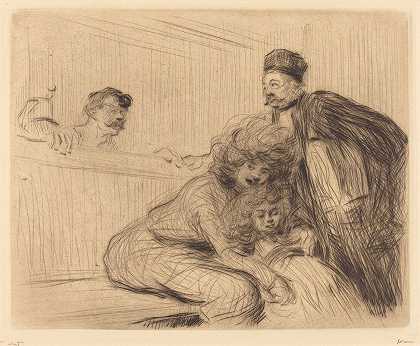 与囚犯谈话的律师（第一盘）`The Lawyer Talking to the Prisoner (first plate) (1909) by Jean-Louis Forain