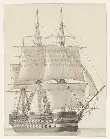 俄罗斯班轮（俄罗斯班轮）`Vessel of the Russian Line (Vaisseau de ligne russe) (1827) by Christoffer Wilhelm Eckersberg