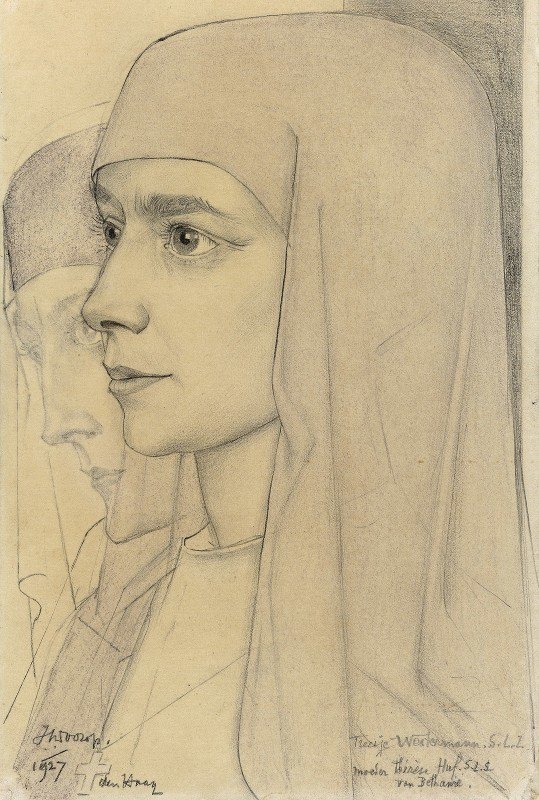 伯大尼的泰瑞斯蹄母特雷斯耶·韦斯特曼肖像`Portret van Treesje Westermann, Moeder Thérèse Huf van Bethanië (1927) by Jan Toorop