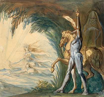 哈根和多瑙河的仙女`Hagen and the Nymphs of the Danube (1802) by Henry Fuseli