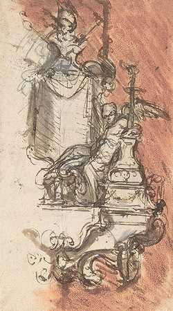 带有半身像的坟墓纪念碑的设计`Design for a sepulchral monument with a portrait bust (late 17th–early 18th century) by Pieter Verbruggen the Younger