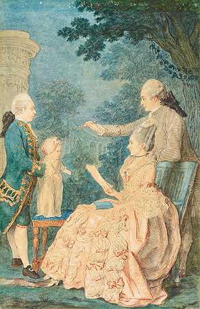 乔瑟尔·古菲尔伯爵家族的肖像`Portrait of a Family Group, the Comte de Choiseul~Gouffier and Family (1780) by Louis de Carmontelle