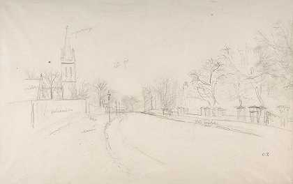 所有圣徒教堂，从比拉山北侧俯瞰上诺伍德`All Saints Church, Upper Norwood seen from the north side of Beulah Hill (19th century) by Camille Pissarro