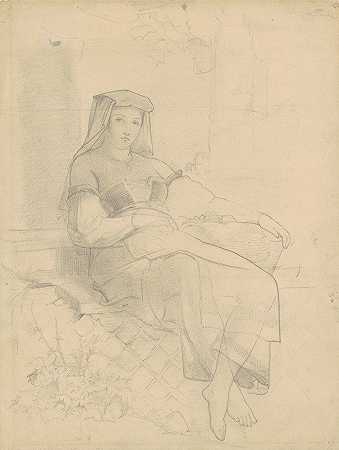 躺着的女人`Reclining Woman (c. 1850s) by Emanuel Gottlieb Leutze