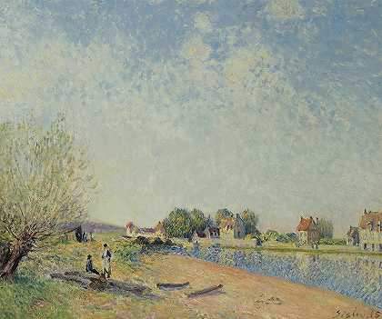 圣玛梅斯的卢昂运河`Le Canal Du Loing À Saint~Mammès (1885) by Alfred Sisley
