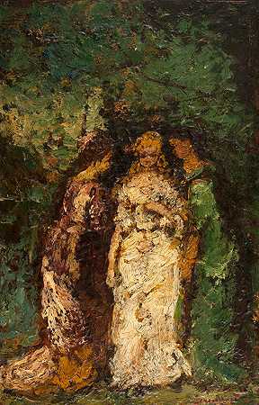 树下三个女人`Trois femmes sous les arbres (1870~1880) by Adolphe Monticelli