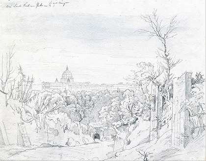 罗马圣彼得大教堂景观`View of Saint Peter’s Basilica in Rome (1817) by Johann Georg von Dillis