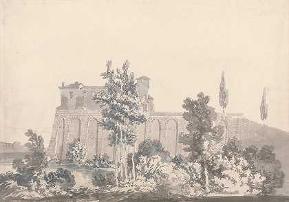 那不勒斯附近俯瞰水面的建筑`Buildings Overlooking Water, near Naples (ca. 1796) by Joseph Mallord William Turner