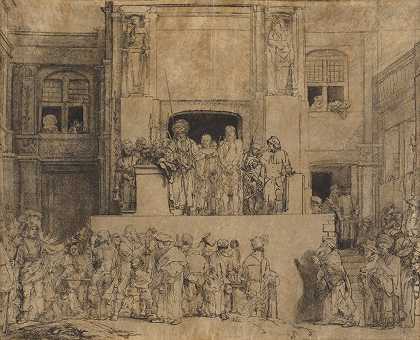 基督献给人民长方形板`Christ presented to the people; the oblong plate (1655) by Rembrandt van Rijn